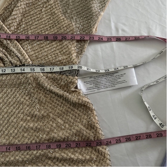 NWT $698 Mac Duggal [ 16 ] Beaded Butterfly‎ Sleeve Column Gown Nude/Silver - Picture 4 of 16